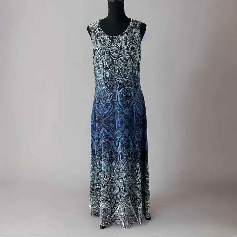 R&B Collection Turquoise Floral Sleeveless Ombre Maxi Dress